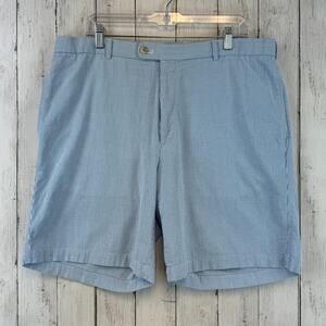 Peter Millar Blue Seersucker Lightweight Flat Front Chino 9" Golf Shorts Size 38